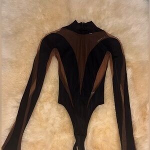 MUGLER Black and Brown Long Sleeve Bodysuit